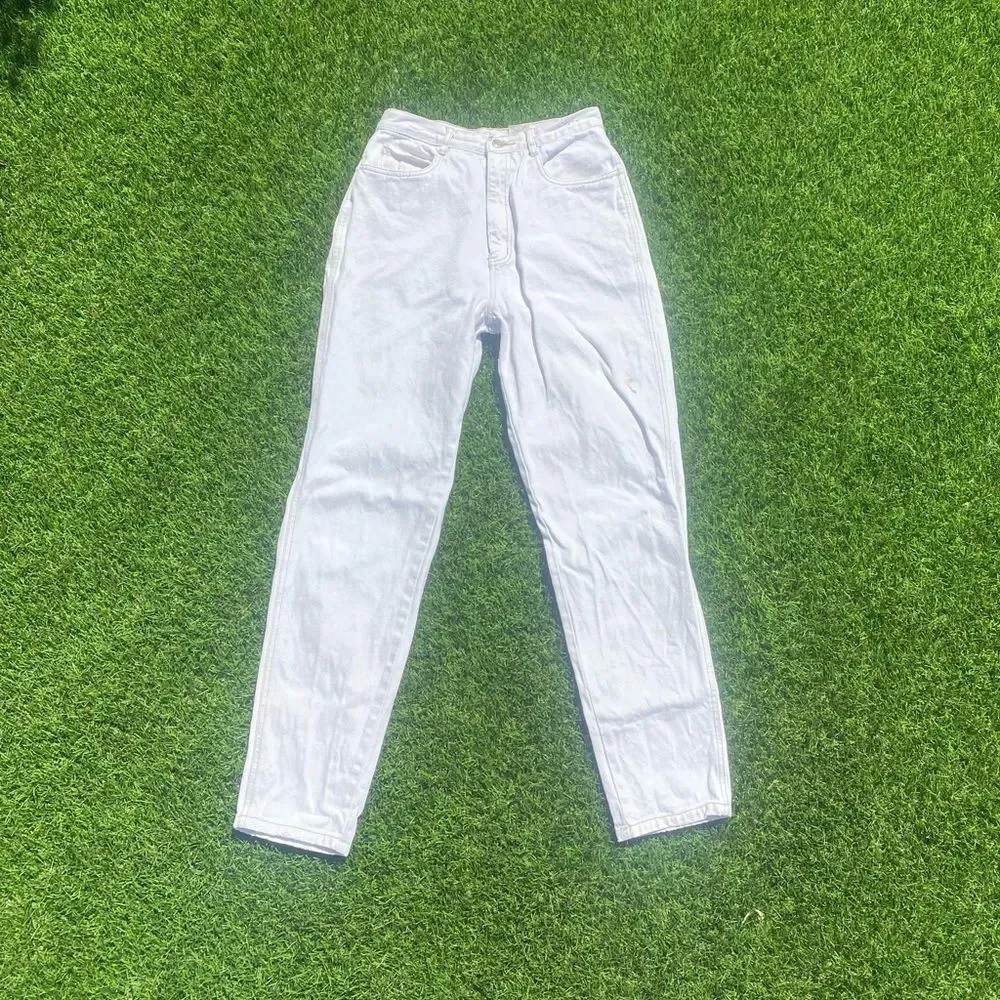 90s Vintage Bill Blass White Straight Leg Denim Mom Jeans 10 Womens 26 27 28